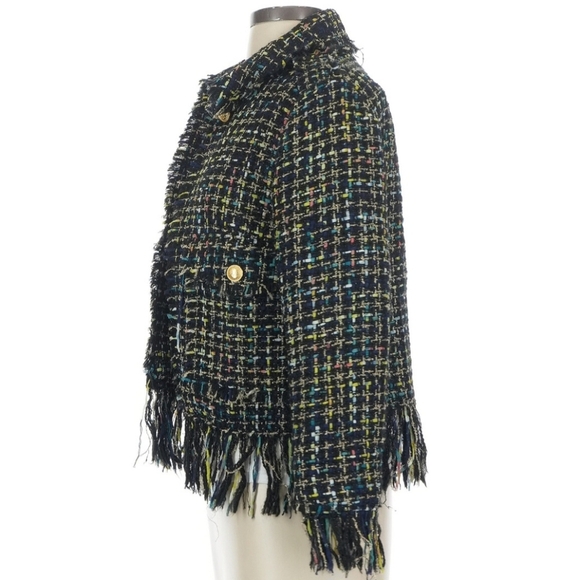 Zara Women Rainbow Tweed w Fringe Jacket Small - Picture 3 of 4